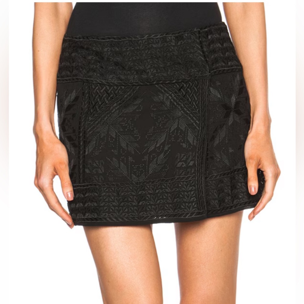 Isabel Marant Andy Embroidered Silk Georgette Wrap Black Mini Skirt 40- U.S. 8